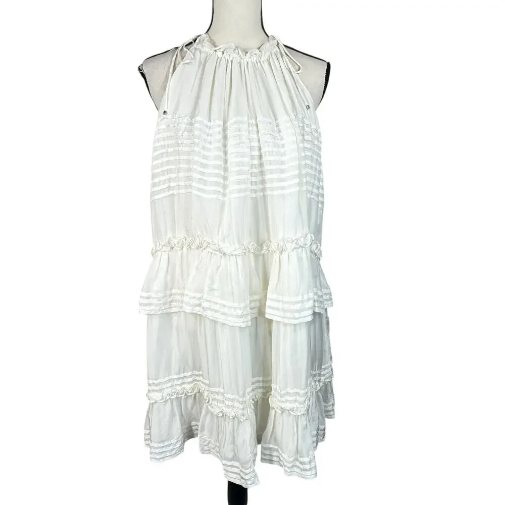 Anthropologie Let Me Be 1X-Large Halter Mini Dress Tiered Tie Shoulder Ruffled - Picture 2 of 16